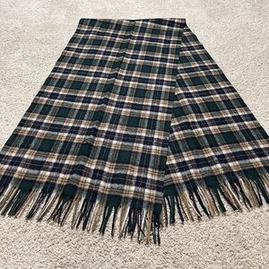 Vintage Pendleton Virgin Wool Scarf Tartan Plaid Fringe Green Blue USA Preppy